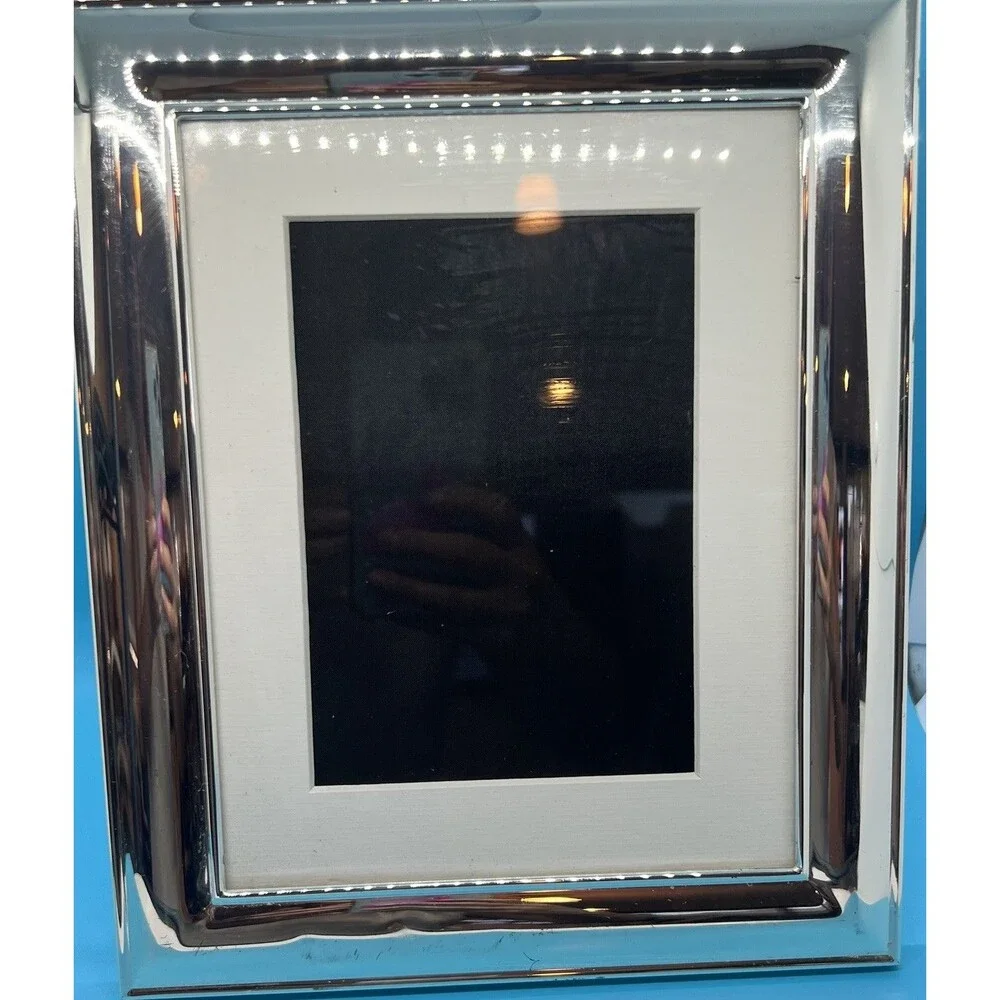 Pottery Barn Silver Photo Frame 11” White Mat Matted Approx 4X6 Interior Picture